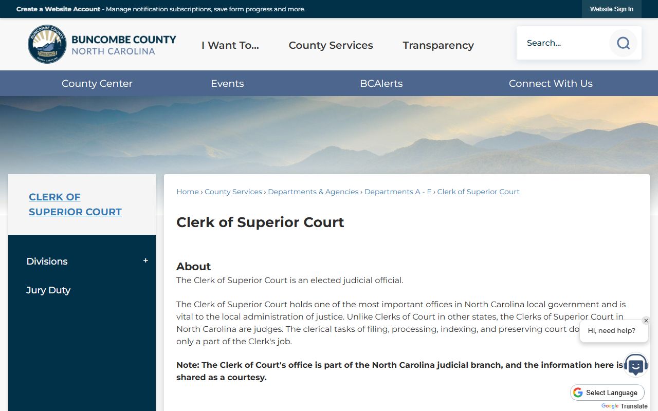 Buncombe County Clerk of Superior Court Jean Marie Christy office page