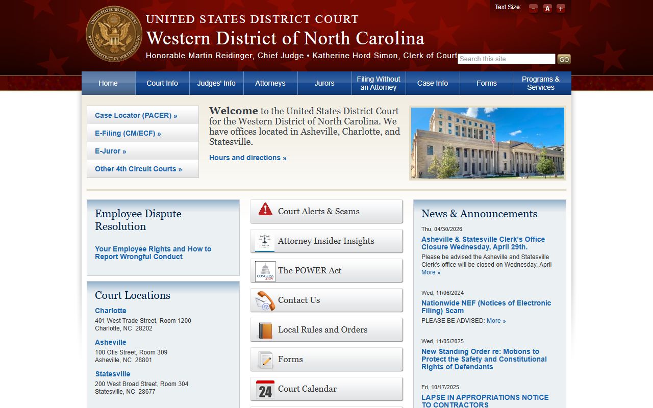 Buncombe County Clerk of Superior Court records and Western District federal court contrast