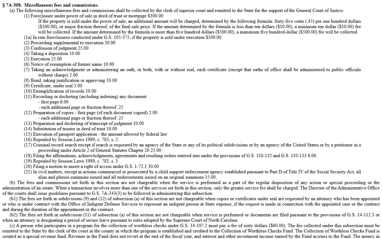 Buncombe County court records clerk fee statute source