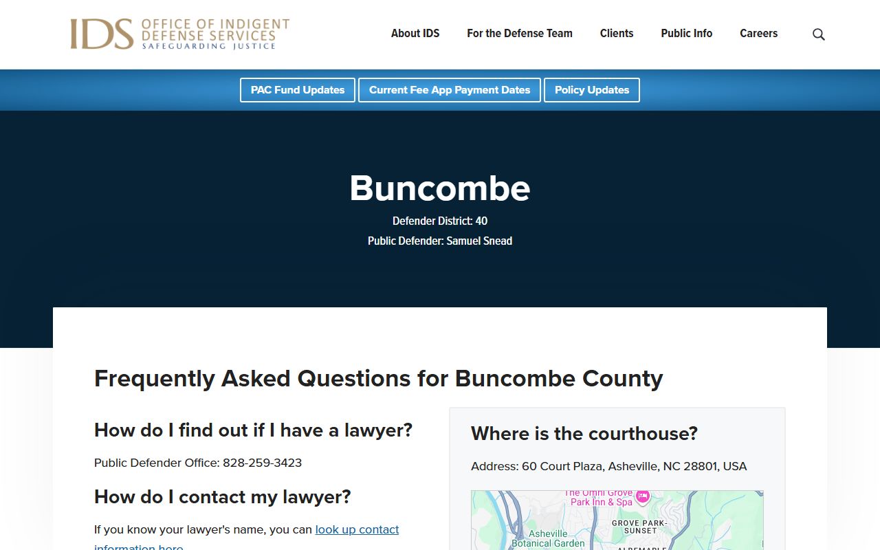 Buncombe County criminal court records public defender contact source