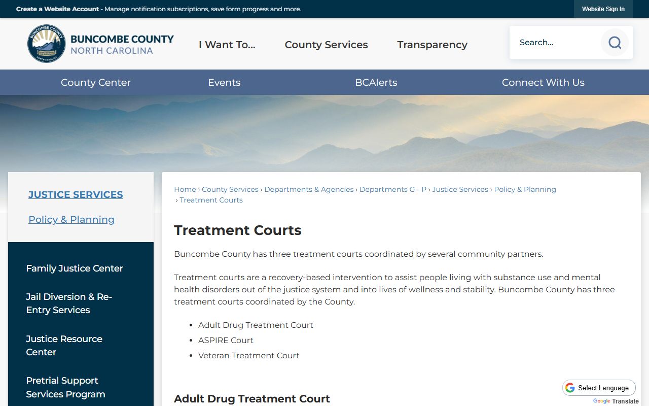 Buncombe County Superior Court treatment courts page