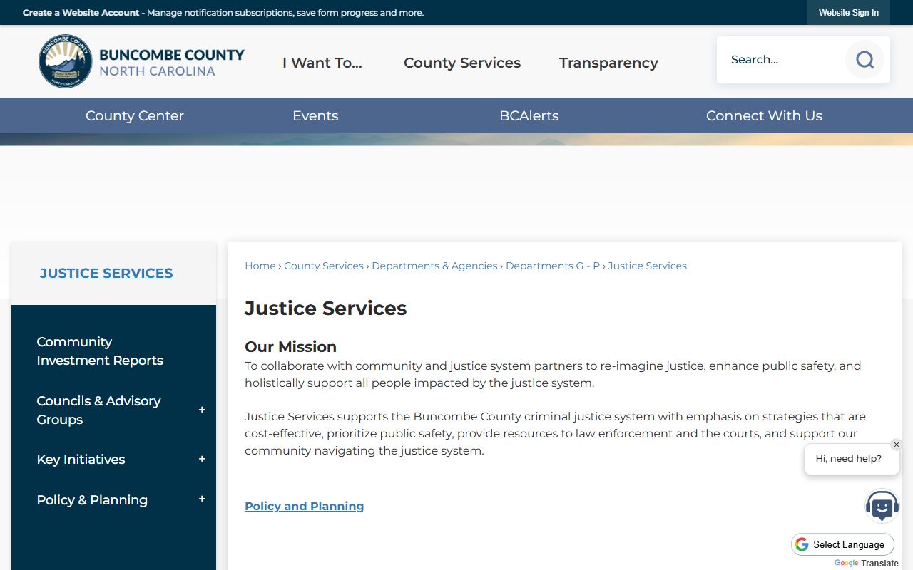 Buncombe County Superior Court Justice Services page