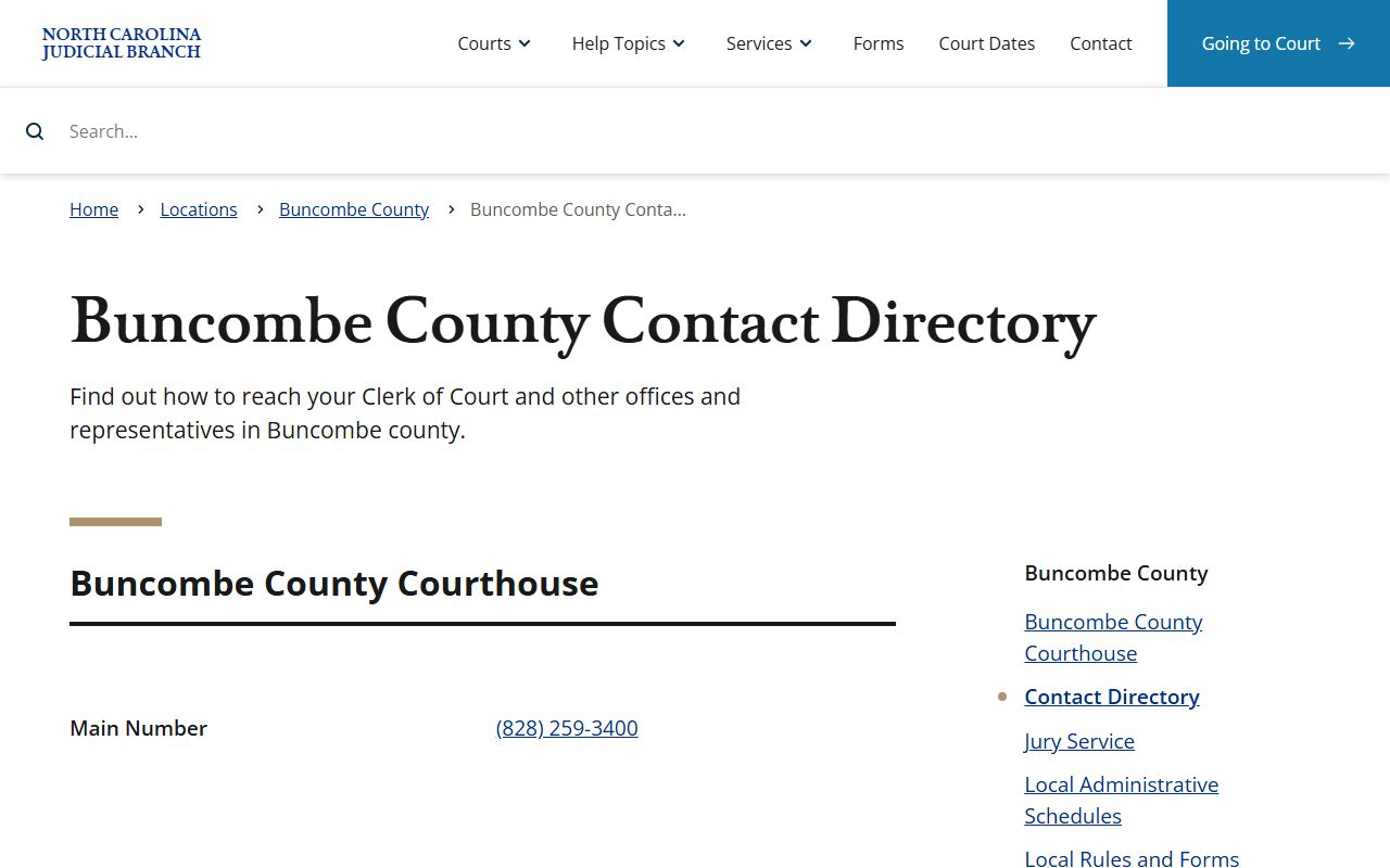 Buncombe County court records contact directory