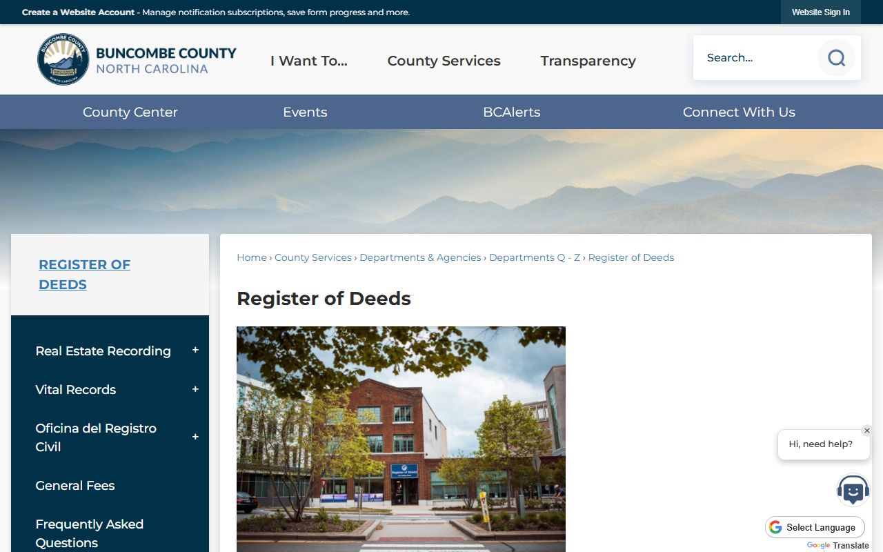 Buncombe County marriage records Register of Deeds office page