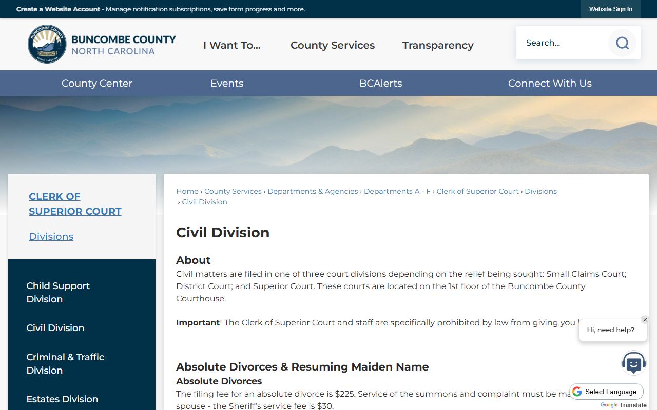 Buncombe County probate records civil division access