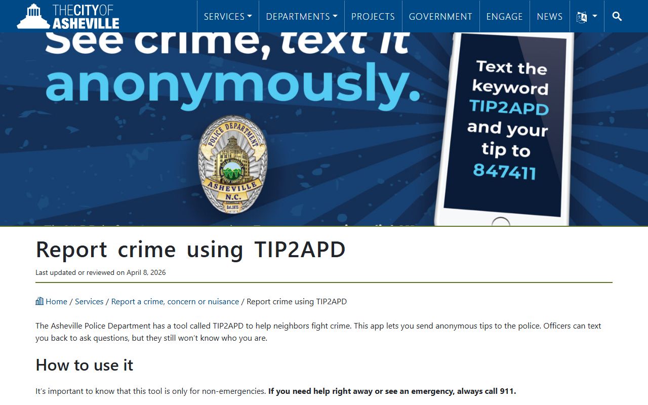Buncombe County warrant search Asheville TIP2APD tip page