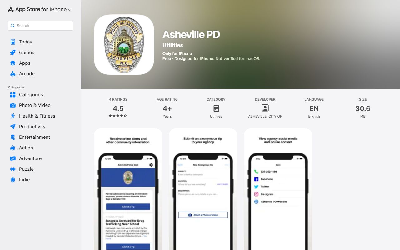 Buncombe County warrant search Asheville Police app listing