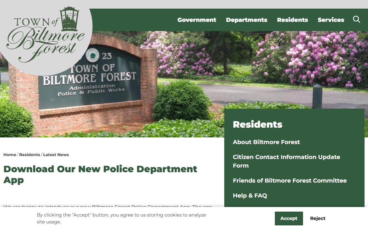 Buncombe County warrant search Biltmore Forest police app page